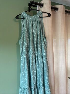 Sleeveless Mint Green Polka Dot Maxi Dress with Tiered Skirt